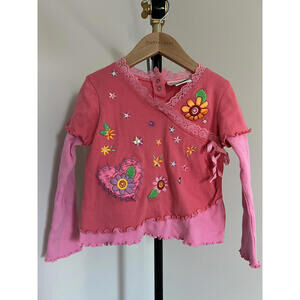 Vintage 90s Flapdoodles Girls Embroidered Floral Sequin Long Sleeve Top